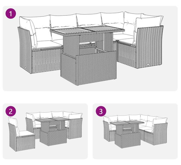 VidaXL 6 részes bézs polyrattan kerti ülőgarnitúra párnával
