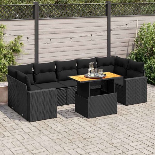 VidaXL Polyrattan Kerti Ülőgarnitúra - 8 részes - Fekete