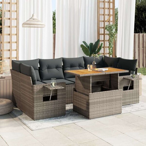 VidaXL Polyrattan Kerti Ülőgarnitúra - 7 részes - Szürke