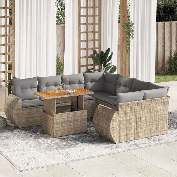 VidaXL Polyrattan Kerti Ülőgarnitúra - 9 részes - Bézs
