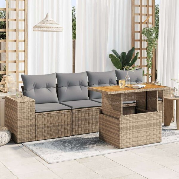 VidaXL Polyrattan Kerti Ülőgarnitúra - 5 részes - Bézs