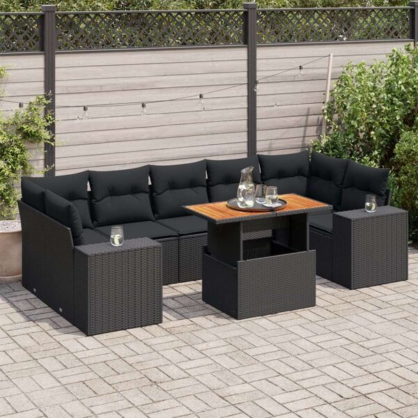 VidaXL Polyrattan Kerti Ülőgarnitúra - 8 részes - Fekete