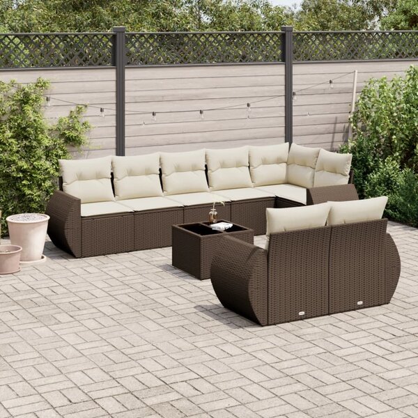 VidaXL 9 részes barna polyrattan kerti ülőgarnitúra párnákkal