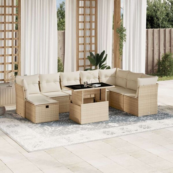 VidaXL Polyrattan Kerti Ülőgarnitúra - 9 részes - Bézs
