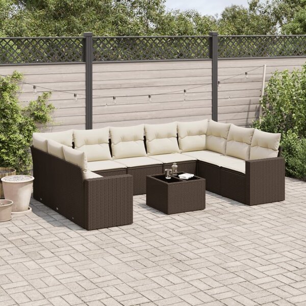 VidaXL 10 részes barna polyrattan kerti ülőgarnitúra párnákkal