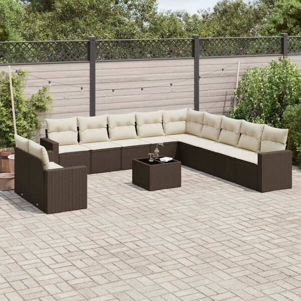 VidaXL 12 részes barna polyrattan kerti ülőgarnitúra párnákkal