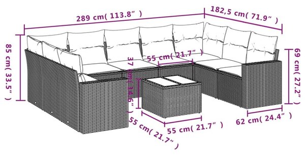VidaXL 10 részes barna polyrattan kerti ülőgarnitúra párnákkal