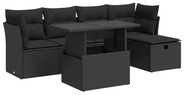VidaXL 6 részes fekete polyrattan kerti ülőgarnitúra párnákkal