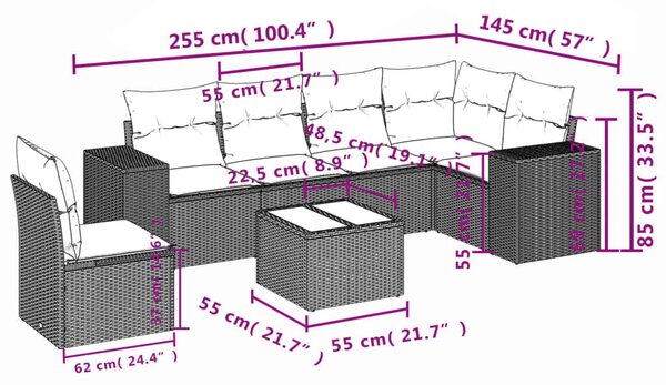 VidaXL 7 részes barna polyrattan kerti ülőgarnitúra párnákkal