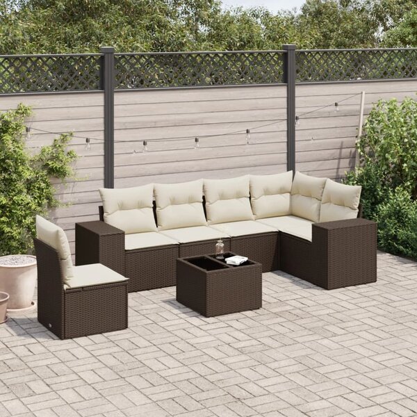 VidaXL 7 részes barna polyrattan kerti ülőgarnitúra párnákkal