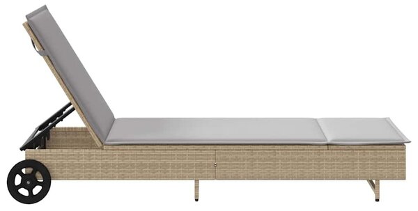 VidaXL szürke polyrattan napozóágy kerekekkel és párnával