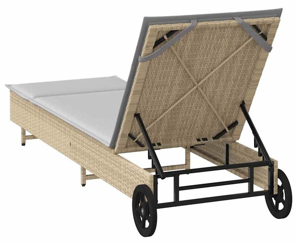 VidaXL szürke polyrattan napozóágy kerekekkel és párnával