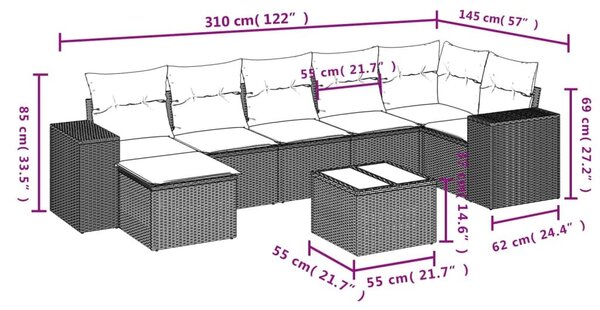 VidaXL 8 részes barna polyrattan kerti ülőgarnitúra párnákkal