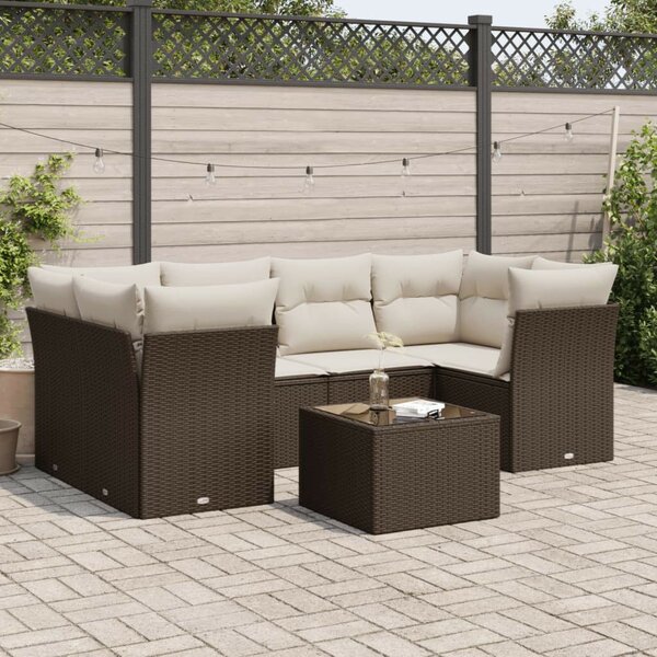 VidaXL 7 részes barna polyrattan kerti ülőgarnitúra párnákkal