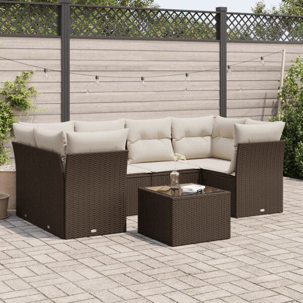VidaXL 7 részes barna polyrattan kerti ülőgarnitúra párnákkal