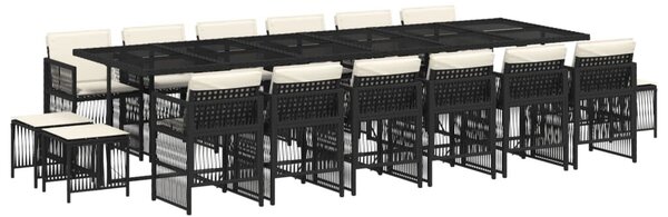 VidaXL 17 részes fekete polyrattan kerti étkezőgarnitúra párnákkal
