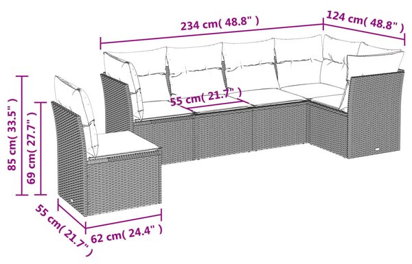 VidaXL 7 részes barna polyrattan kerti ülőgarnitúra párnákkal