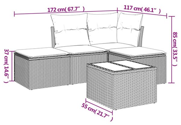 VidaXL 5 részes barna polyrattan kerti ülőgarnitúra párnával