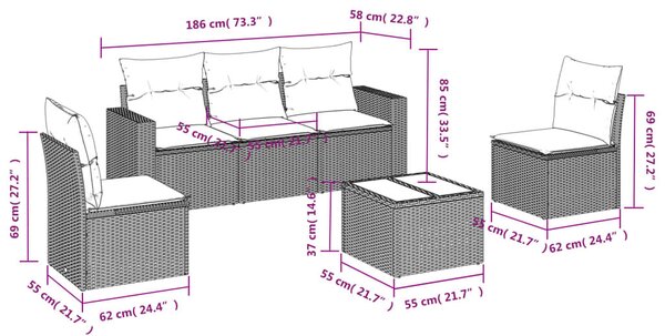 VidaXL 6 részes barna polyrattan kerti ülőgarnitúra párnával