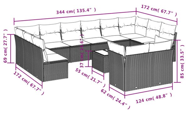 VidaXL 13 részes barna polyrattan kerti ülőgarnitúra párnákkal