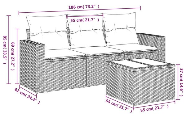 VidaXL 4 részes barna polyrattan kerti ülőgarnitúra párnákkal