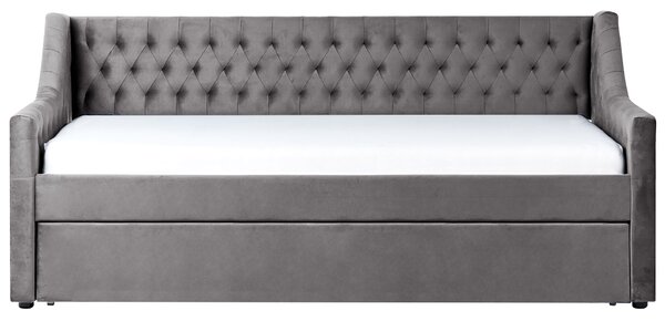 Kihúzható heverő Bársony MONTARGIS 90 x 200 cm Világosszürke