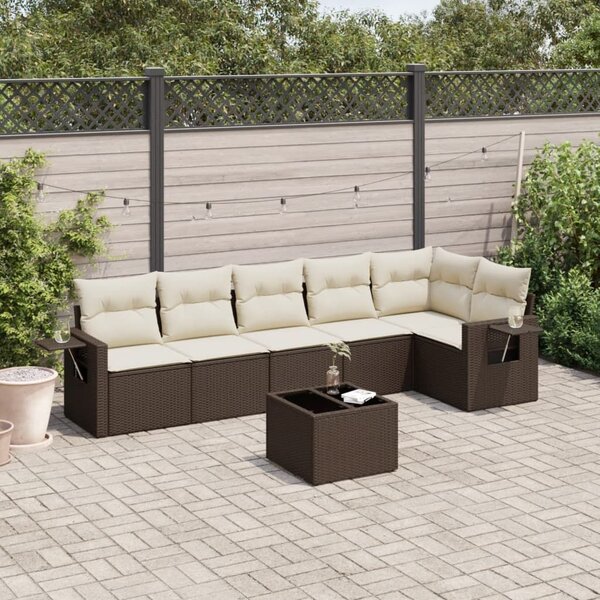 VidaXL 7 részes barna polyrattan kerti ülőgarnitúra párnákkal