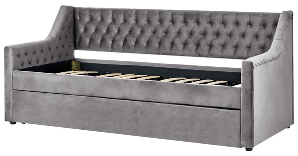 Kihúzható heverő Bársony MONTARGIS 90 x 200 cm Világosszürke