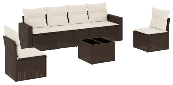 VidaXL 7 részes barna polyrattan kerti ülőgarnitúra párnákkal