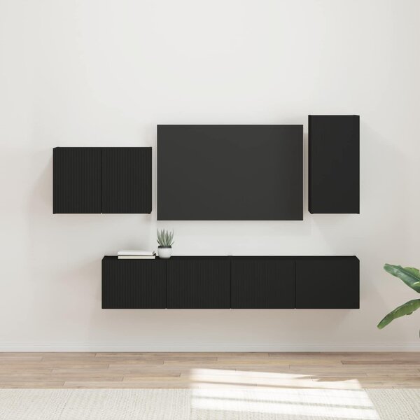 VidaXL TV falit kabinet szett 4 db Fekete Szerelt Fa