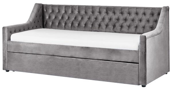 Kihúzható heverő Bársony MONTARGIS 90 x 200 cm Világosszürke