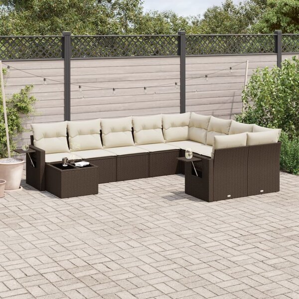 VidaXL 10 részes barna polyrattan kerti ülőgarnitúra párnákkal