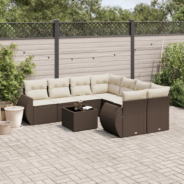 VidaXL 9 részes barna polyrattan kerti ülőgarnitúra párnákkal