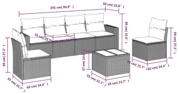 VidaXL 7 részes barna polyrattan kerti ülőgarnitúra párnákkal