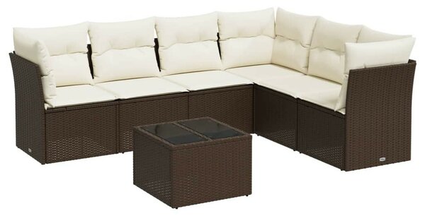 VidaXL 7 részes barna polyrattan kerti ülőgarnitúra párnákkal