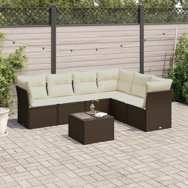 VidaXL 7 részes barna polyrattan kerti ülőgarnitúra párnákkal