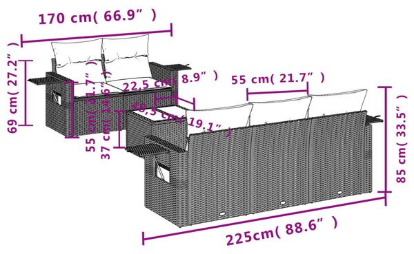 VidaXL 6 részes barna polyrattan kerti ülőgarnitúra párnával