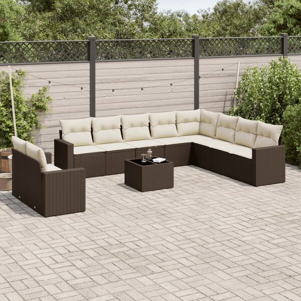 VidaXL 11 részes barna polyrattan kerti ülőgarnitúra párnákkal