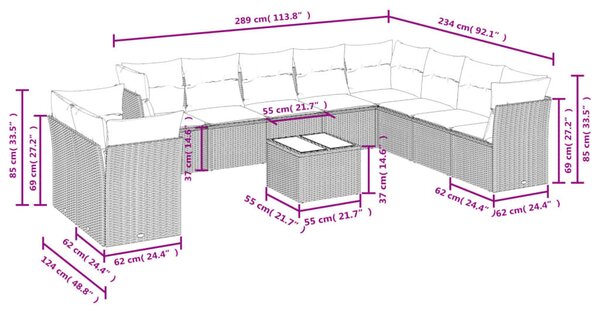 VidaXL 11 részes barna polyrattan kerti ülőgarnitúra párnákkal