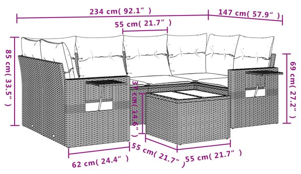 VidaXL 7 részes barna polyrattan kerti ülőgarnitúra párnákkal