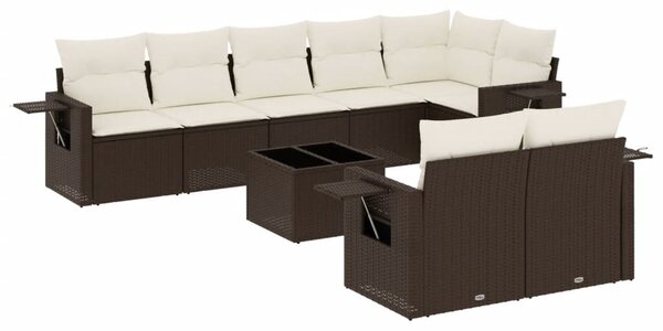 VidaXL 9 részes barna polyrattan kerti ülőgarnitúra párnákkal