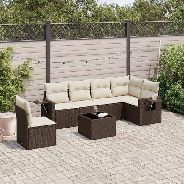 VidaXL 7 részes barna polyrattan kerti ülőgarnitúra párnákkal