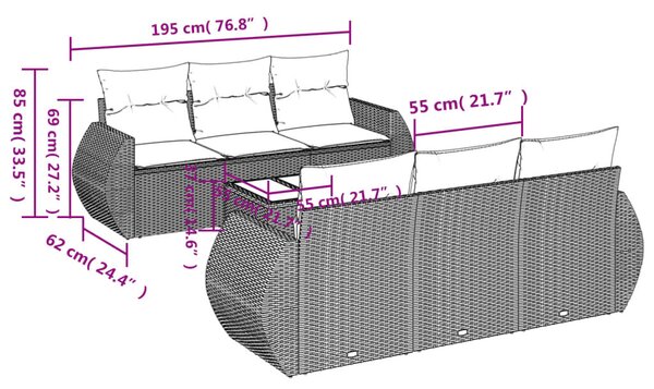 VidaXL 7 részes barna polyrattan kerti ülőgarnitúra párnákkal