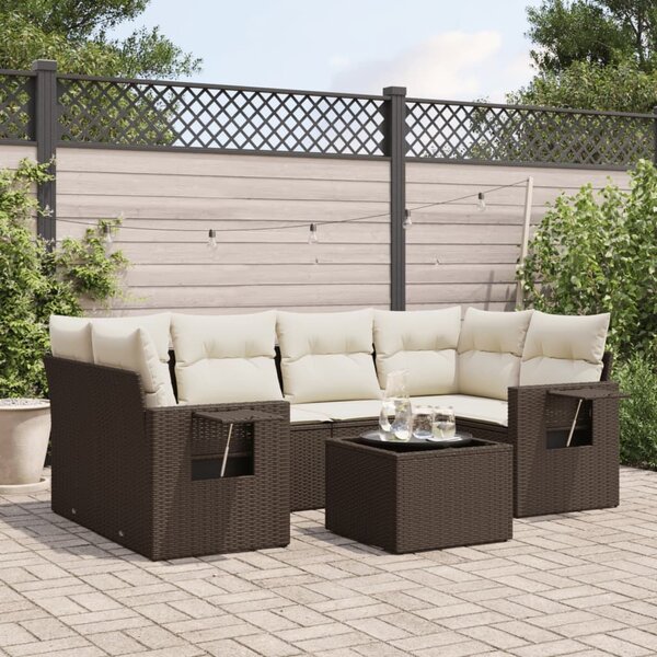 VidaXL 7 részes barna polyrattan kerti ülőgarnitúra párnákkal