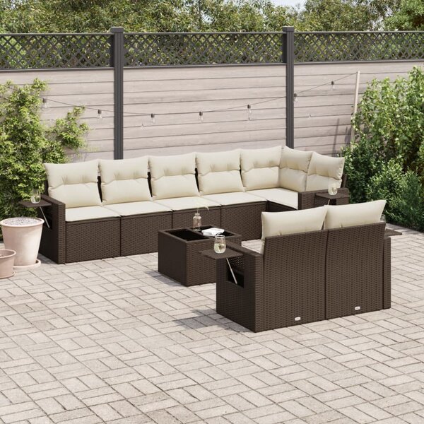 VidaXL 9 részes barna polyrattan kerti ülőgarnitúra párnákkal