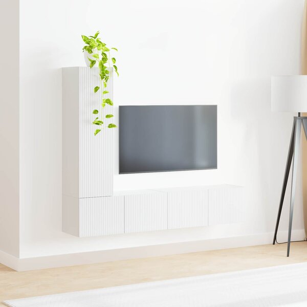VidaXL TV szekrény garnitúra 3 pcs Magas Fényű Fehér Faanyag