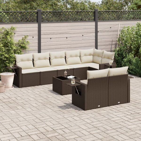 VidaXL 9 részes barna polyrattan kerti ülőgarnitúra párnákkal