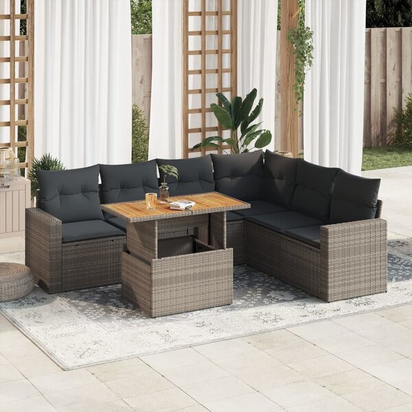 VidaXL Polyrattan Kerti Ülőgarnitúra - 7 részes - Szürke