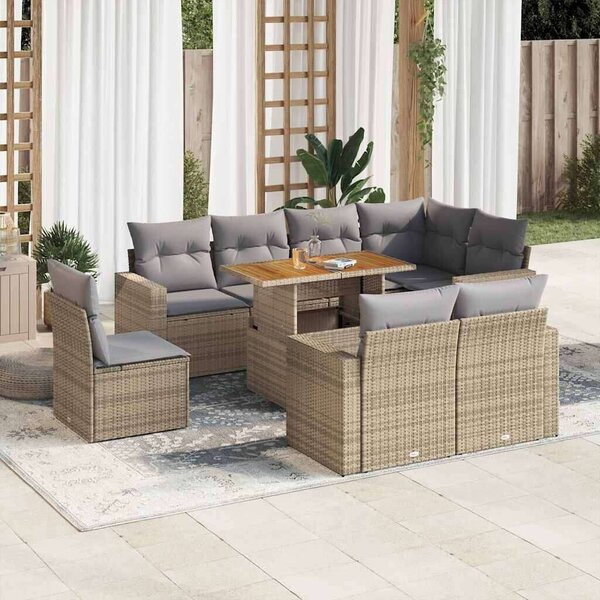 VidaXL Polyrattan Kerti Ülőgarnitúra - 9 részes - Bézs