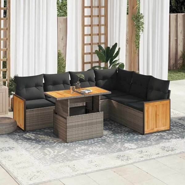 VidaXL 7 részes kerti ülőgarnitúra - Polyrattan - Akácfa